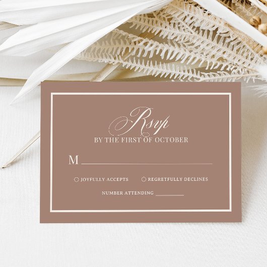 Soft Mocha Taupe | Luxe Neutral Wedding RSVP Karte