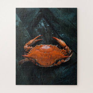 Soft Muschel Marine Crab auf dunklen Blätter Puzzle