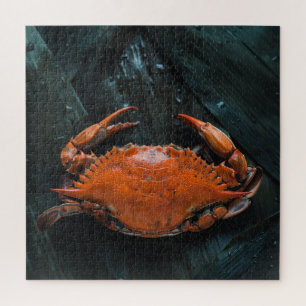 Soft Muschel Marine Crab auf dunklen Blätter Puzzle