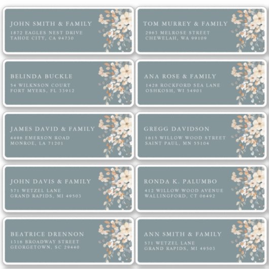 Soft Mute Earthy Tone Floral Gastadresse Aufkleber (Vorderseite)