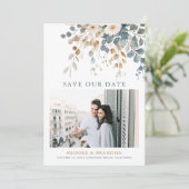 Soft Mute Earthy Tone Floral Water Foto QR Save The Date (Stehend Vorderseite)
