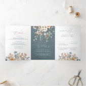 Soft Mute Earthy Tone Floral Water Wedding Dreifach Gefaltete Ankündigung (Innenseite)