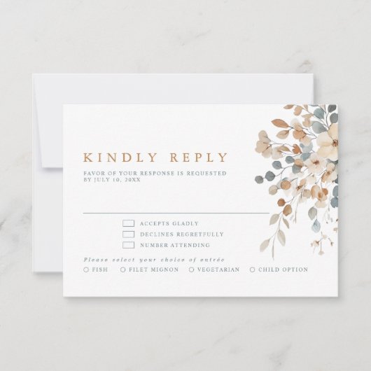 Soft Mute Earthy Tone Floral Water Wedding RSVP Karte (Vorderseite)