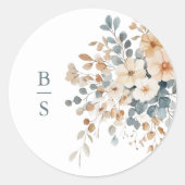 Soft Mute Earthy Tone Floral Water Wedding Runder Aufkleber (Vorderseite)