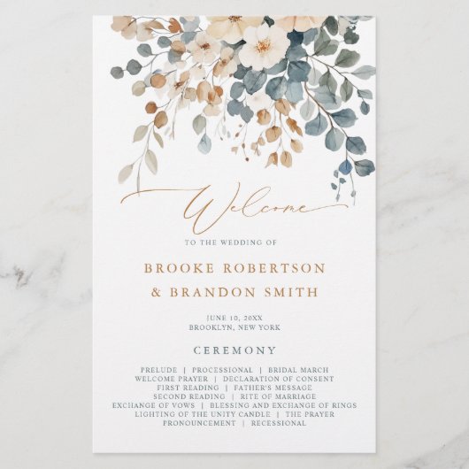 Soft Mute Earthy Tone Floral Wedding Program (Vorderseite)