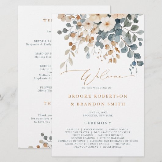 Soft Mute Earthy Tone Floral Wedding Program (Vorne/Hinten)