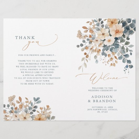 Soft Mute Earthy Tone Floral Wedding Program (Vorderseite)