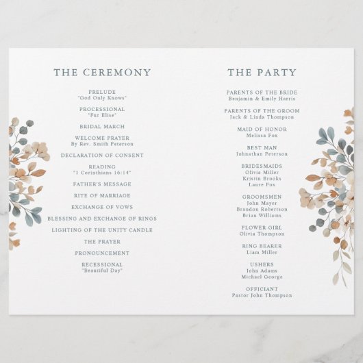 Soft Mute Earthy Tone Floral Wedding Program (Rückseite)