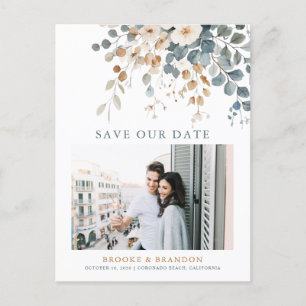 Soft Mute Erthy Tone Floral Foto Save the Date Postkarte