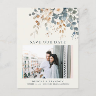 Soft Mute Erthy Tone Floral Foto Save the Date Postkarte