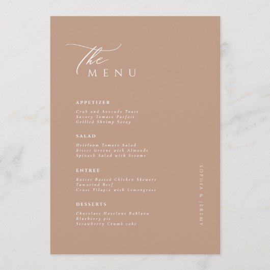 Soft Natural Pastel Mocco Wedding Menükarte (Vorderseite)