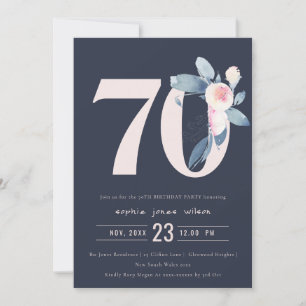 SOFT NAVY BLUSH BLUE FLORAL 70. JEDEN ALTER GEBURT EINLADUNG