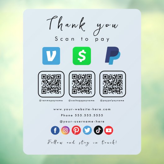 Soft Navy Multi QR Code Paypal Venmo Cash App Fensteraufkleber (Blatt 3)