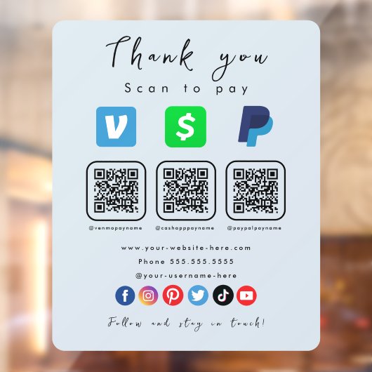 Soft Navy Multi QR Code Paypal Venmo Cash App Fensteraufkleber (Blatt 2)