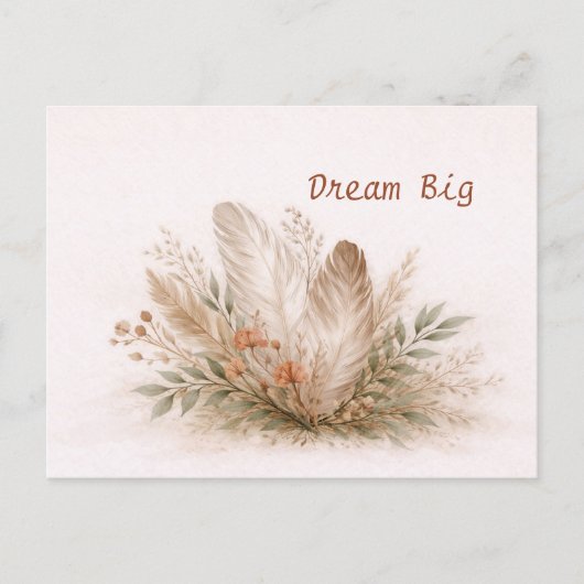 Soft Neutral Boho Feather Botanical Watercolor Postkarte (Vorderseite)