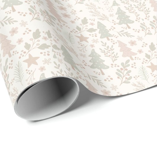 Soft Neutral Botanical Holiday Wrapping Paper Geschenkpapier (Rolleneckpunkt)