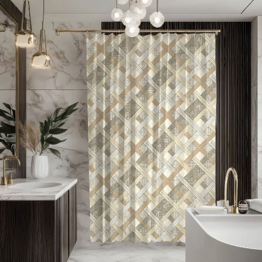 Soft Neutral Curtain Modern Geometric Bathroom Duschvorhang