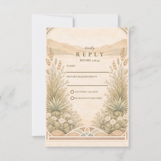 Soft Neutral Desert Florals Wedding RSVP Karte (Vorderseite)