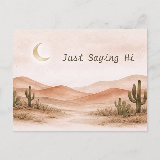 Soft Neutral Desert Moonlight Cactus Landscape Postkarte (Vorderseite)