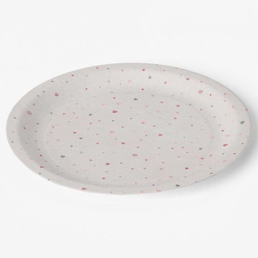 Soft Neutral Heart Pattern Paper Plate Pappteller (Schrägansicht)