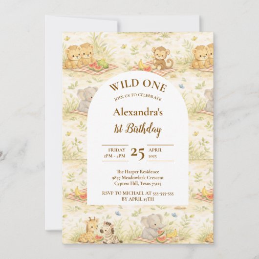 Soft Neutral Jungle Wild One First Birthday Einladung (Vorderseite)