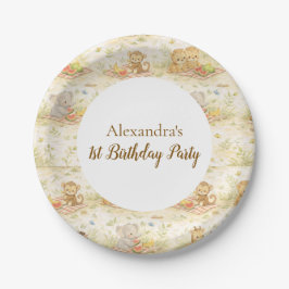 Soft Neutral Jungle Wild One First Birthday Pappteller