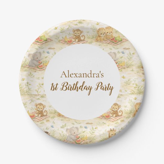 Soft Neutral Jungle Wild One First Birthday Pappteller (Vorderseite)