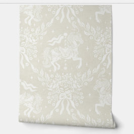  Soft Neutral Rococo Carousel Horses & Florals Tapete