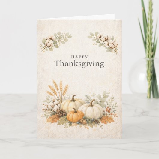 Soft Neutral Rustic Happy Thanksgiving Pumpkin  Karte (Vorderseite)
