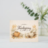 Soft Neutral Rustic Thanksgiving Pumpkin  Feiertagspostkarte (Stehend Vorderseite)