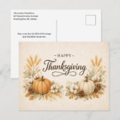 Soft Neutral Rustic Thanksgiving Pumpkin  Feiertagspostkarte (Vorne/Hinten)