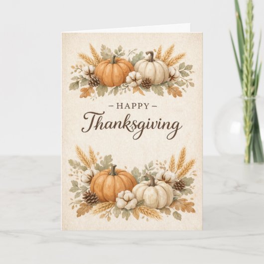 Soft Neutral Rustic Thanksgiving Pumpkin Karte (Vorderseite)