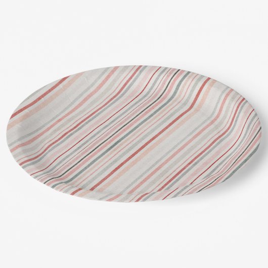 Soft Neutral Stripe Pattern Paper Plates Pappteller (Schrägansicht)