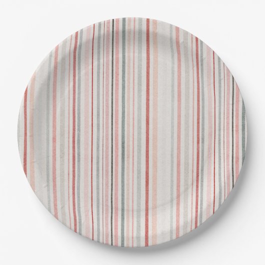 Soft Neutral Stripe Pattern Paper Plates Pappteller (Vorderseite)