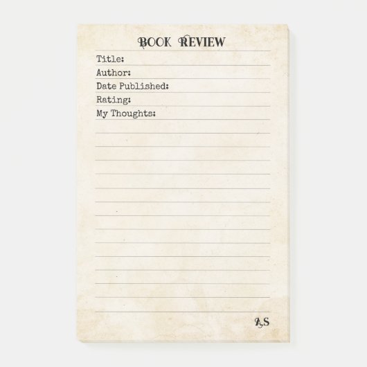 Soft Neutral Yellow Simple Monogram Book Review  Post-it Klebezettel (Vorderseite)