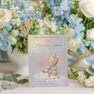 Soft Niedlich Teddy Bear 1. Geburtstag Einladung