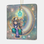 Soft Night Little Girl and Kittens on Moon Keramikornament (Links)