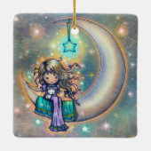 Soft Night Little Girl and Kittens on Moon Keramikornament (Rückseite)