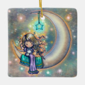 Soft Night Little Girl and Kittens on Moon Keramikornament (Vorderseite)
