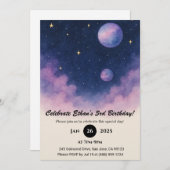 Soft Night Sky with Planets and Clouds Birthday  Einladung (Vorne/Hinten)