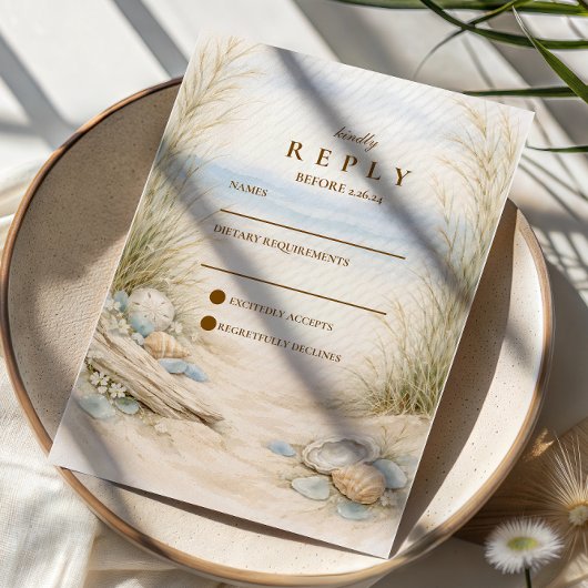 Soft Ocean Breeze Wedding RSVP Karte