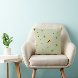 Soft Olive Japanese Sunflower Floral Pattern クッション Kissen