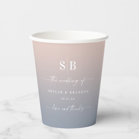 Soft Ombre Blush Pink Dusty Blue Wedgram Pappbecher (Vorderseite)