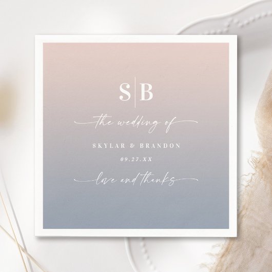 Soft Ombre Blush Pink Dusty Blue Wedgram Serviette