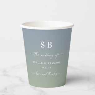 Soft Ombre Dusty Blue & Green Wedding Monogram Pappbecher