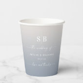 Soft Ombre Gardenia & Dusty Blue Wedding Monogram Pappbecher (Rückseite)