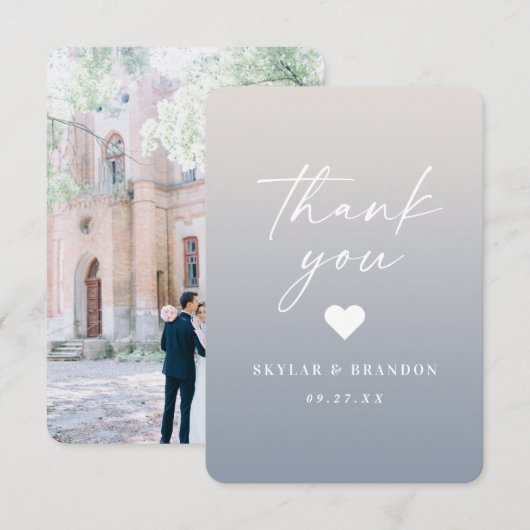 Soft Ombre Gardenia White & Dusty Blue Wedding Dankeskarte (Vorne/Hinten)