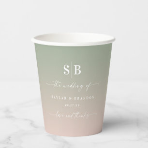 Soft Ombre Leaf Green Blush Pink Wedgram Pappbecher
