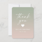 Soft Ombre Leaf Green & Powder Pink Wedding Dankeskarte (Vorderseite)