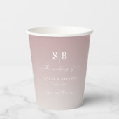 Soft Ombre Mauve Pink & Gardenia Wedding Monogram Pappbecher (Rückseite)